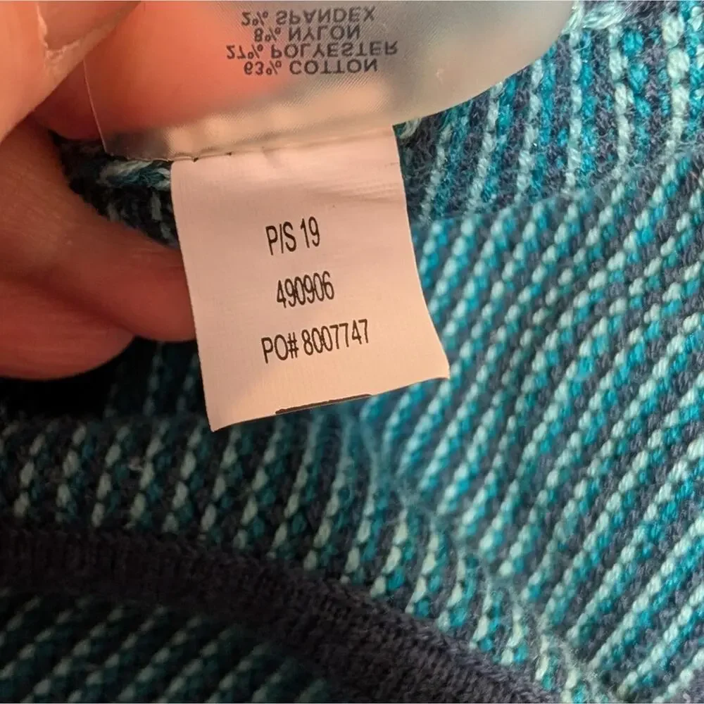 Title Nine Zip Front Knit Jacket Blue Teal Cotton Blend Size XL